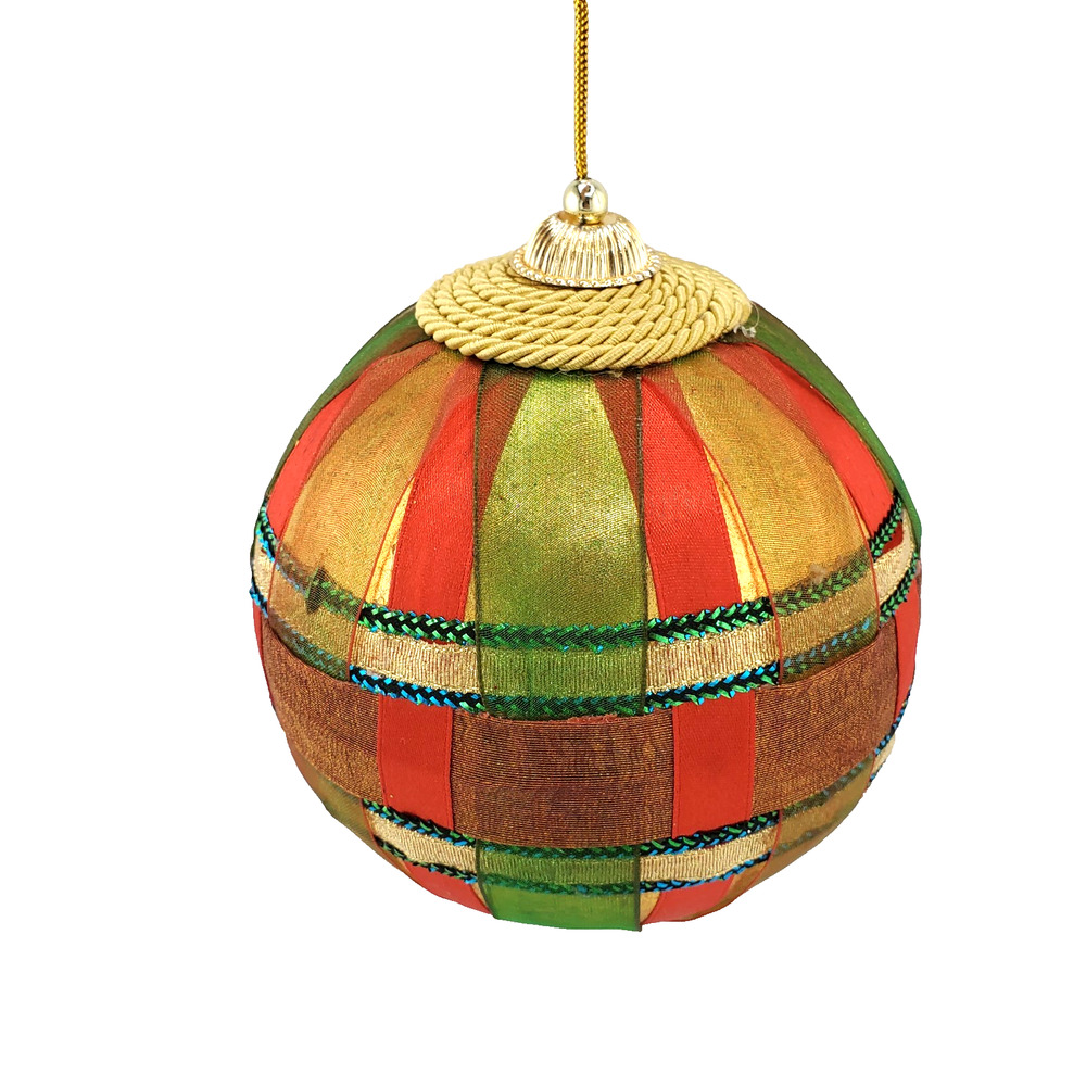 Vintage Large Handmade Material Christmas Ornament 6" Holiday Colored Ball Adult